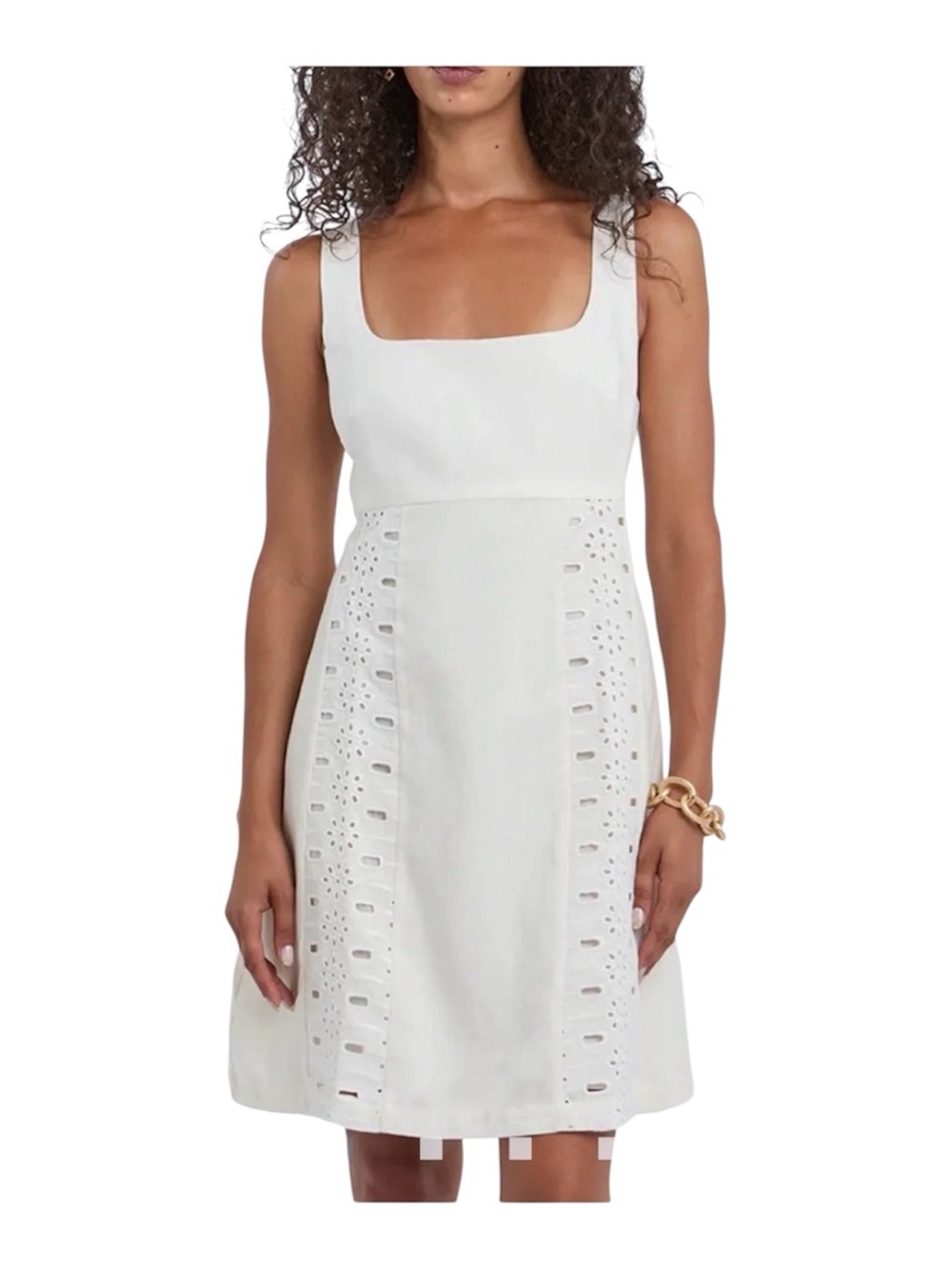 REISS White Linen-Blend Eyelet Mini Dress Women’s Size UK 12 / US 8 NEW